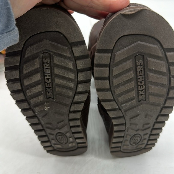 Skechers Chocolate Brown shiny Microfiber shin high boots faux fur inside Sz 7.5 - Picture 7 of 10